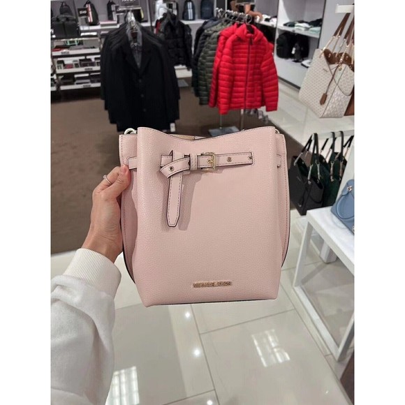 MICHAEL KORS EMILIA Small Bucket Messenger Powder Blush Pink Leather NWT $348 - Picture 8 of 12